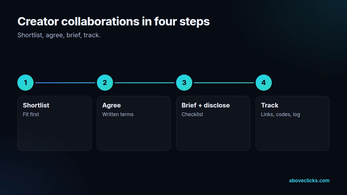 Four steps of creator collaborations: shortlist, agree, brief and disclose, track
