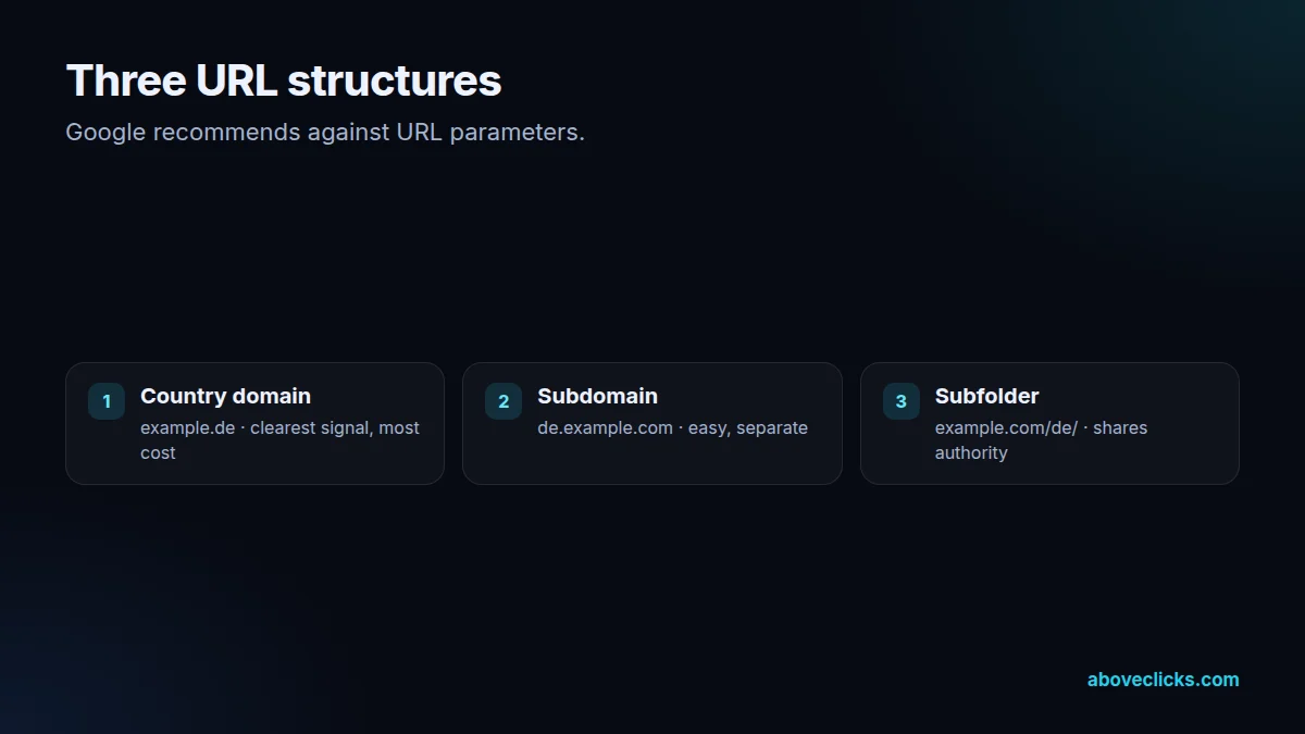 International SEO URL options for a store: country domains, subdomains and subfolders, with what each costs and gains